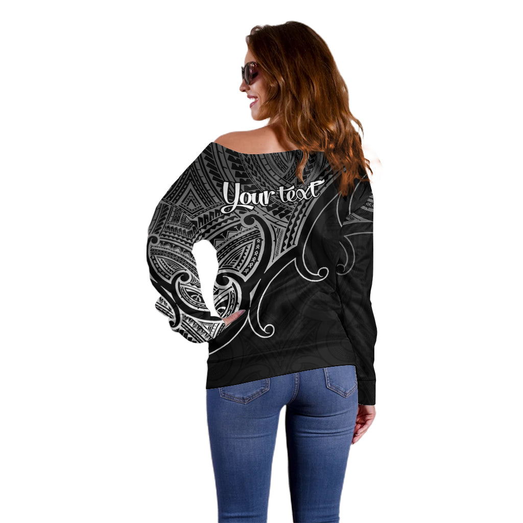 Custom Aotearoa Maori Koru Off Shoulder Sweater Polynesian Pacific Tribal - Black LT9 - Polynesian Pride