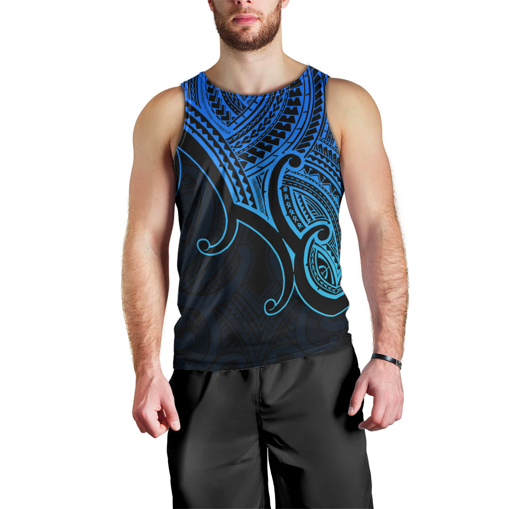 Custom Aotearoa Maori Koru Men Tank Top Polynesian Pacific Tribal - Blue LT9 - Polynesian Pride
