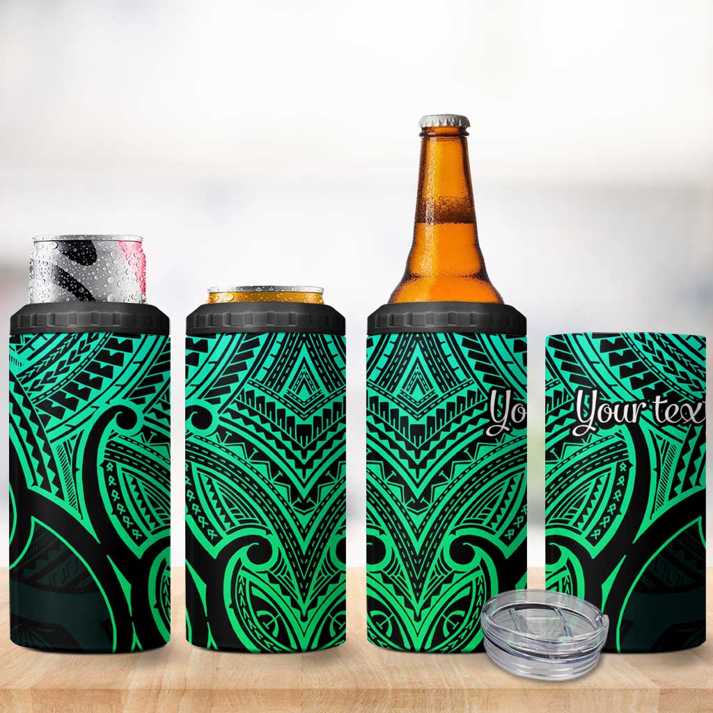 Personalised Aotearoa Papua Shell 4 in 1 Can Cooler Tumbler Green Polynesian Pacific Tribal