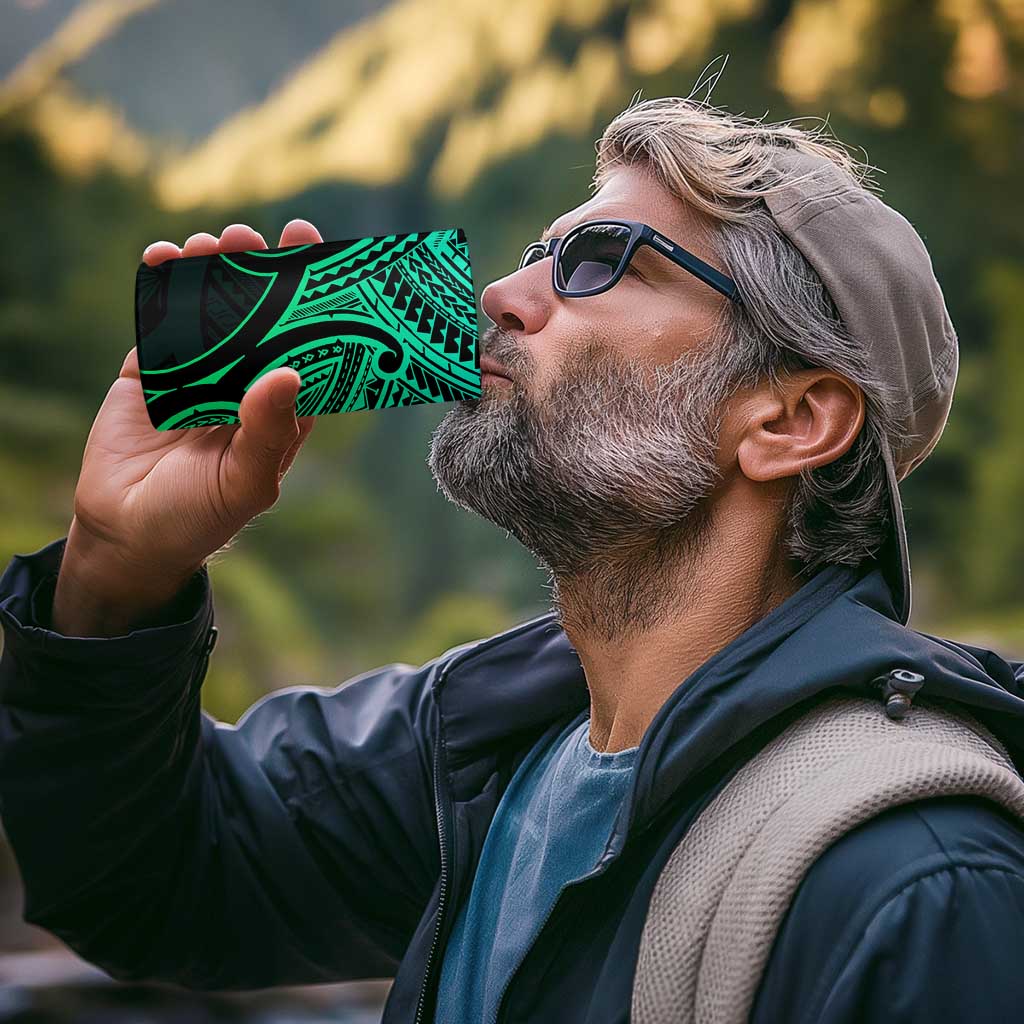 Personalised Aotearoa Papua Shell 4 in 1 Can Cooler Tumbler Green Polynesian Pacific Tribal