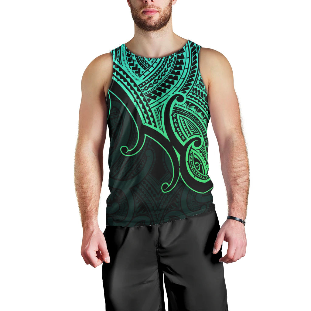 Custom Aotearoa Maori Koru Men Tank Top Polynesian Pacific Tribal - Green LT9 - Polynesian Pride