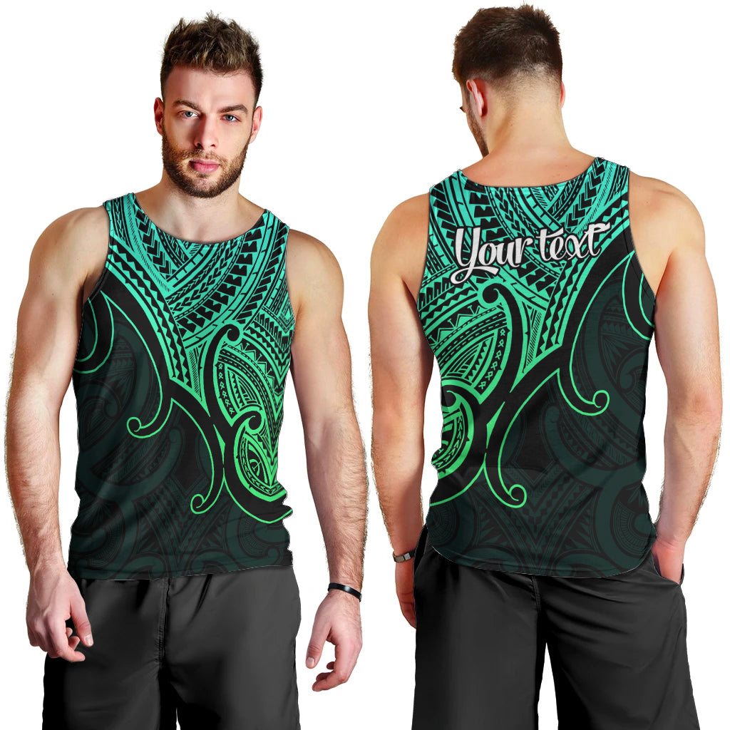 Custom Aotearoa Maori Koru Men Tank Top Polynesian Pacific Tribal - Green LT9 - Polynesian Pride