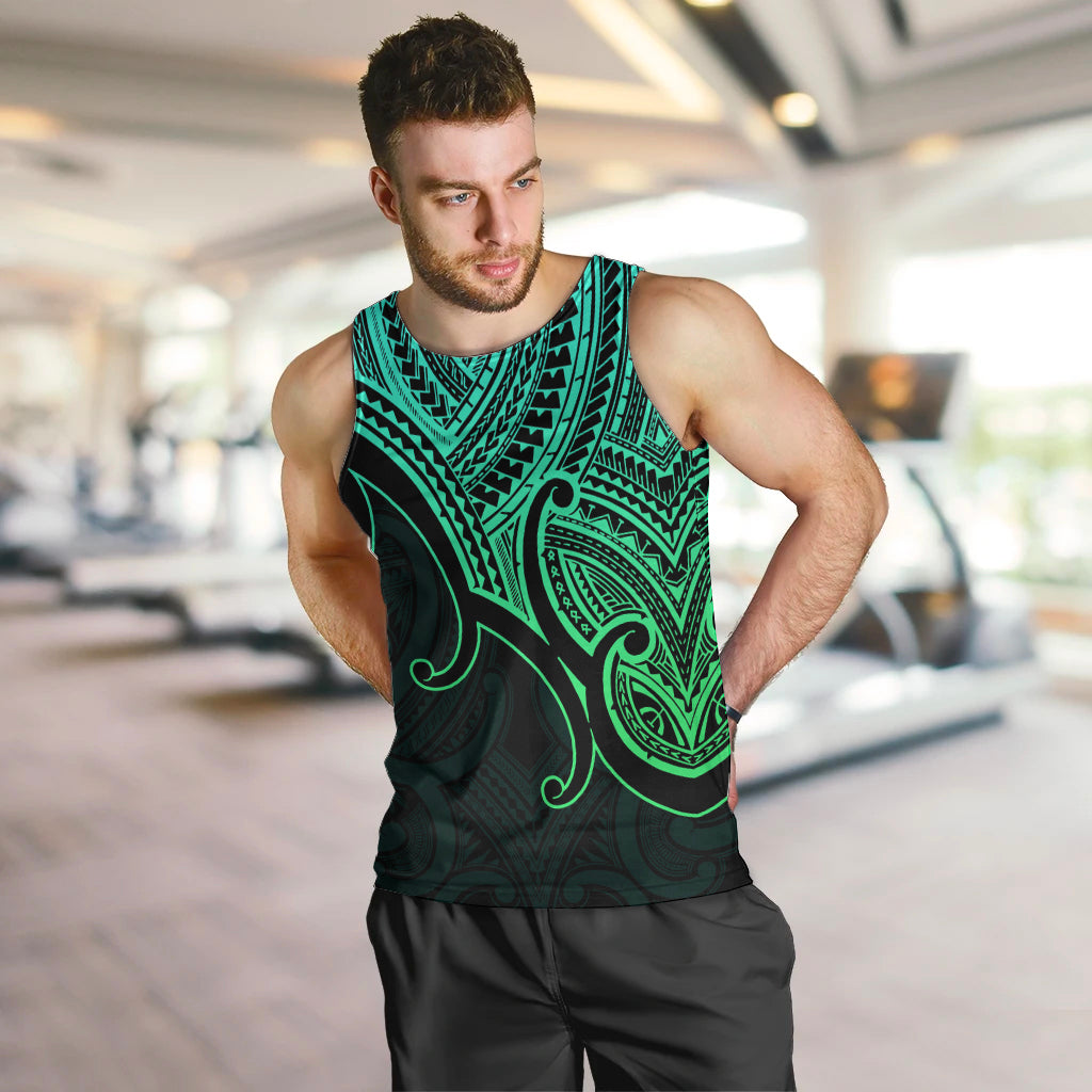Custom Aotearoa Maori Koru Men Tank Top Polynesian Pacific Tribal - Green LT9 - Polynesian Pride