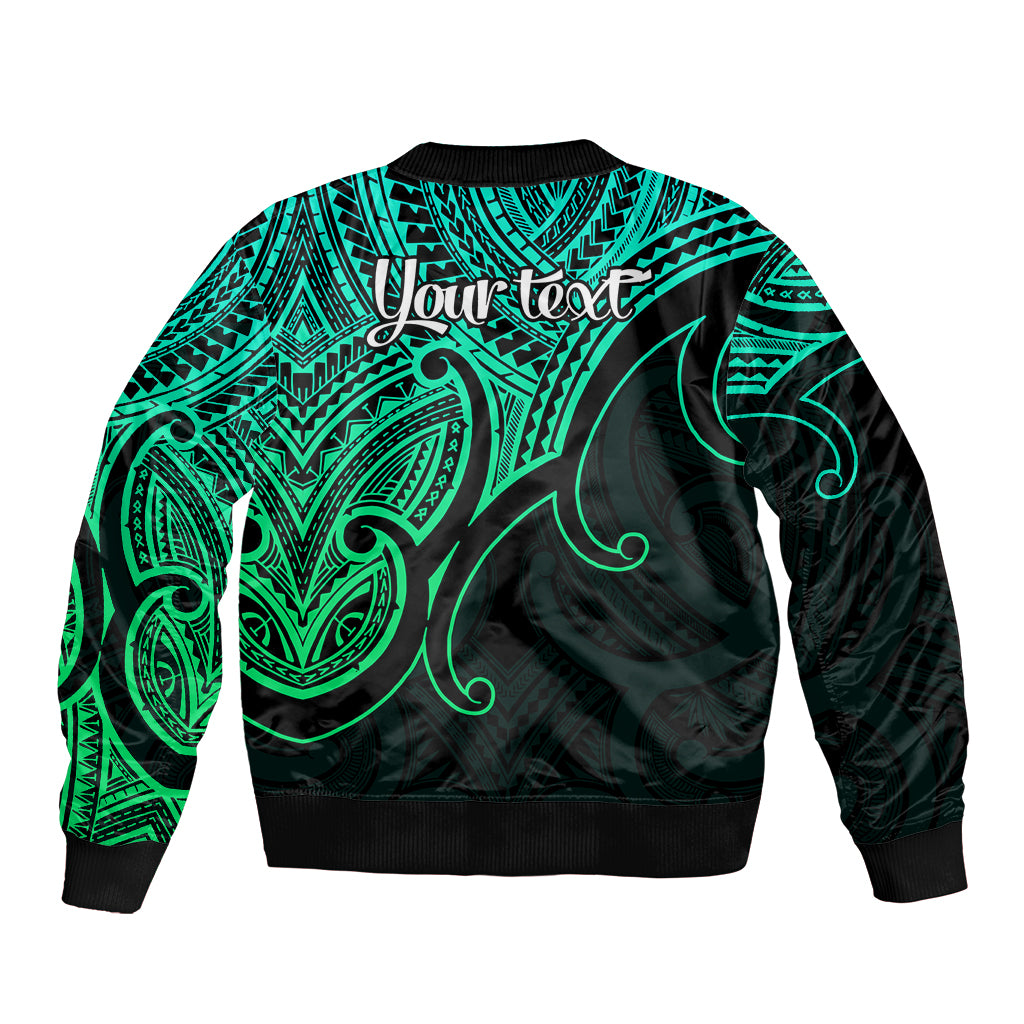Custom Aotearoa Maori Koru Sleeve Zip Bomber Jacket Polynesian Pacific Tribal - Green LT9 - Polynesian Pride