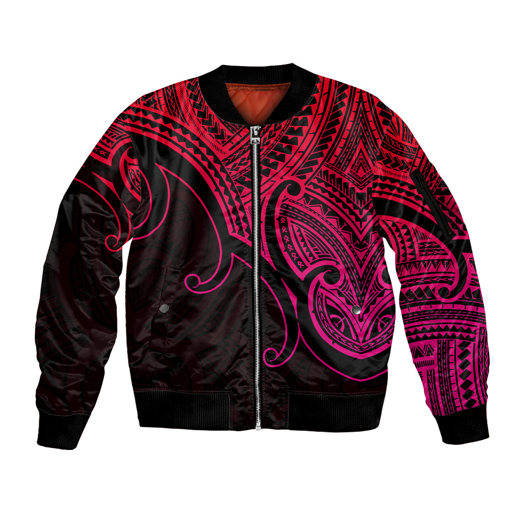 Custom Aotearoa Maori Koru Sleeve Zip Bomber Jacket Polynesian Pacific Tribal - Pink LT9 Unisex Pink - Polynesian Pride