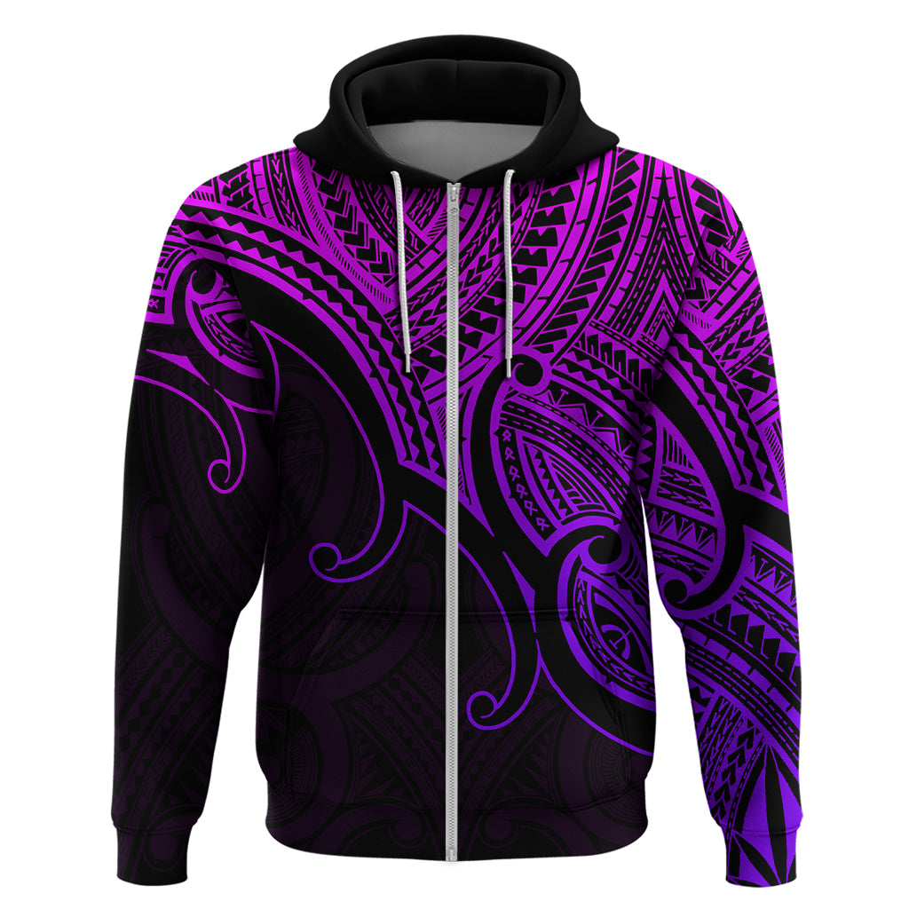Custom Aotearoa Maori Koru Hoodie Polynesian Pacific Tribal Purple LT9 Zip Hoodie Purple - Polynesian Pride