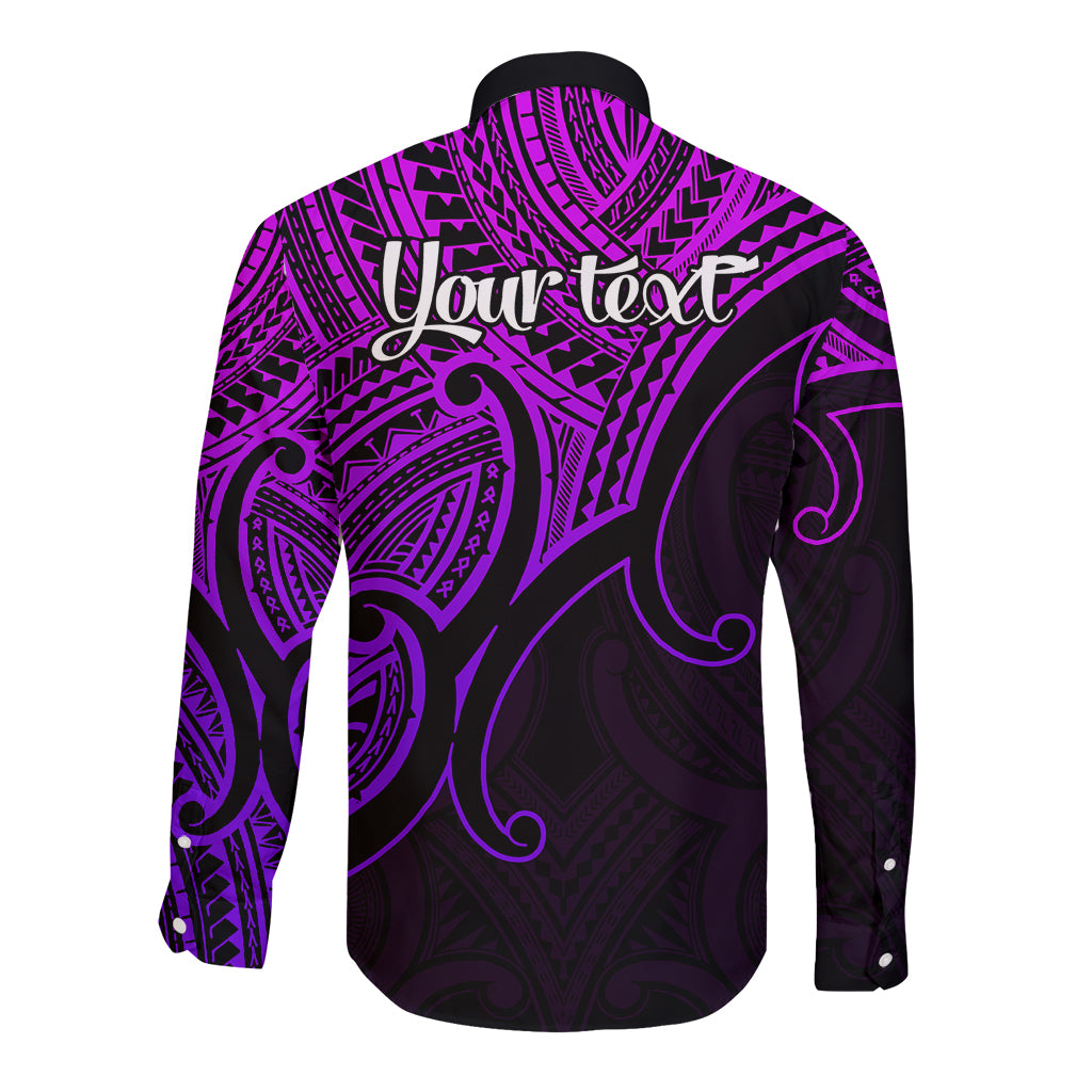 Custom Aotearoa Maori Koru Long Sleeve Button Shirt Polynesian Pacific Tribal - Purple LT9 - Polynesian Pride