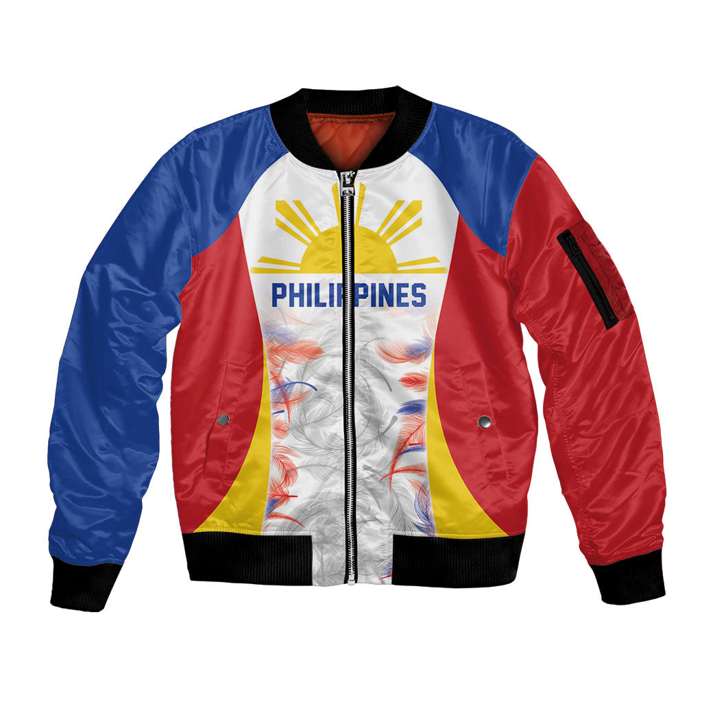 Philippines Flag Day Sleeve Zip Bomber Jacket Filipino Feather Pattern LT9 Unisex White - Polynesian Pride