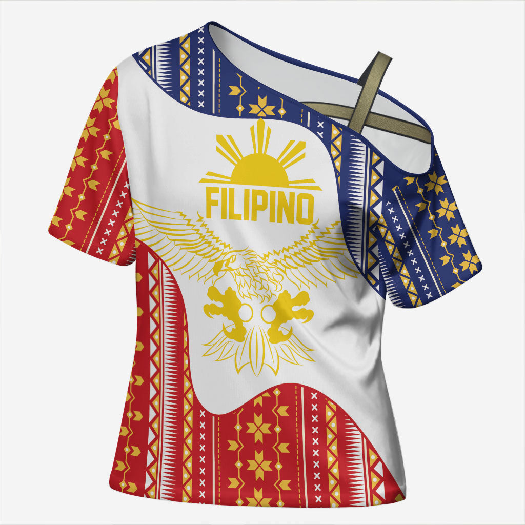 Philippines Flag Day Cross Shoulder Shirt Filipino Traditional Igorot Tribal Pattern