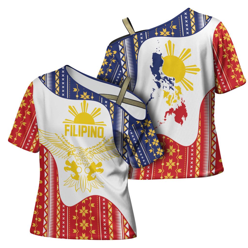 Philippines Flag Day Cross Shoulder Shirt Filipino Traditional Igorot Tribal Pattern