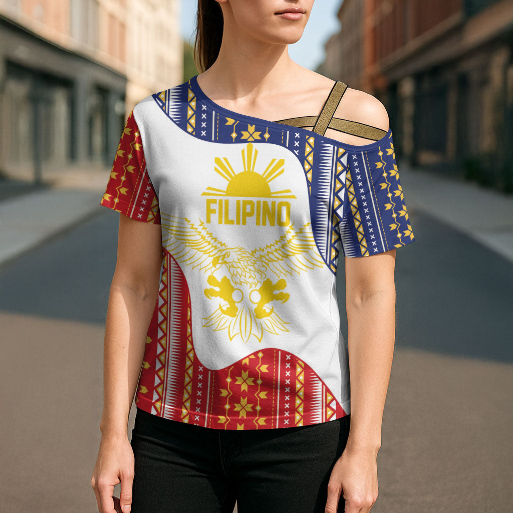 Philippines Flag Day Cross Shoulder Shirt Filipino Traditional Igorot Tribal Pattern