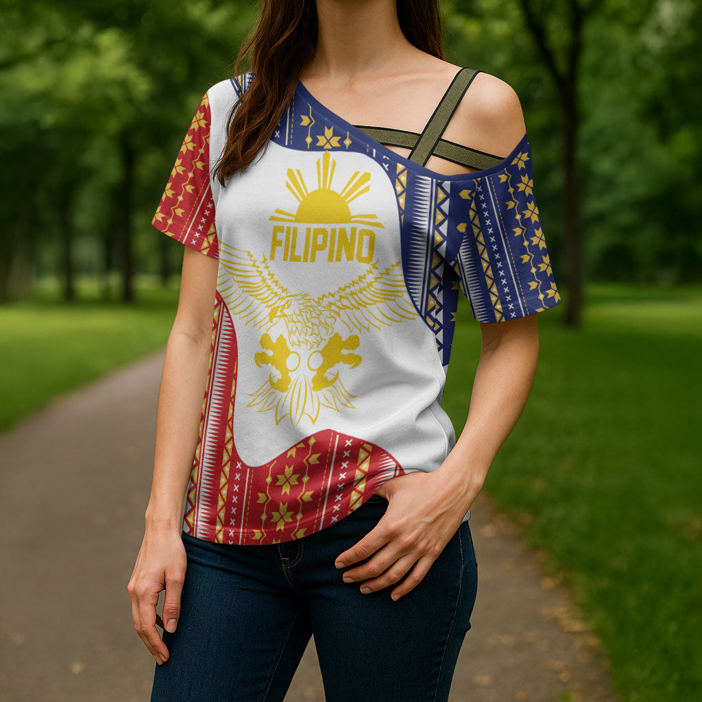 Philippines Flag Day Cross Shoulder Shirt Filipino Traditional Igorot Tribal Pattern