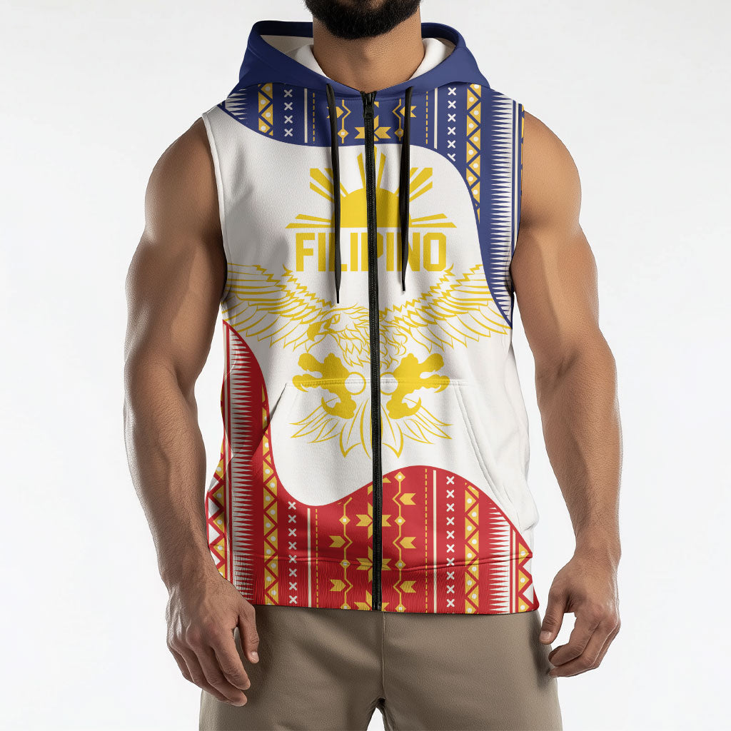 Philippines Flag Day Sleeveless Zip Hoodie Filipino Traditional Igorot Tribal Pattern LT9 - Polynesian Pride