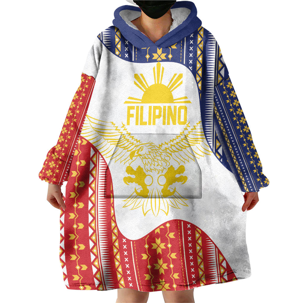Philippines Flag Day Wearable Blanket Hoodie Filipino Traditional Igorot Tribal Pattern