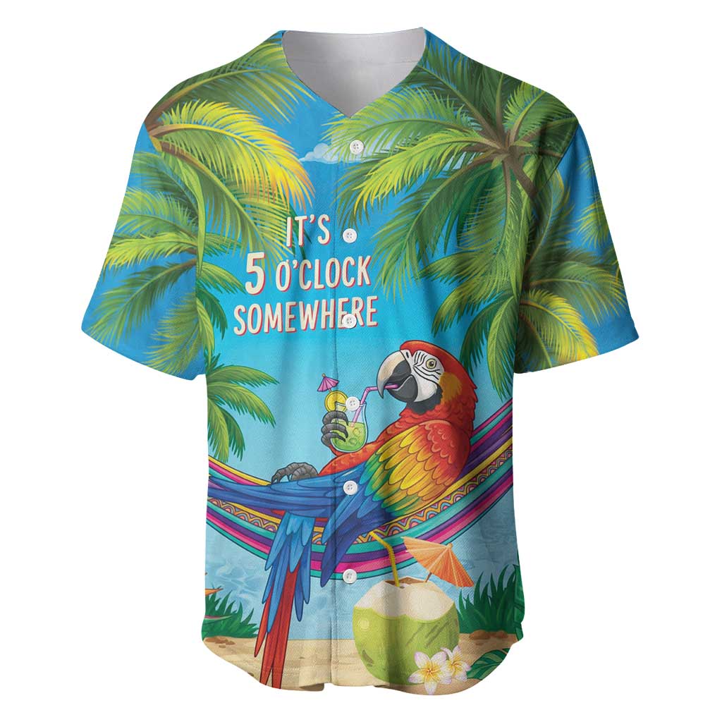 5 Oclock Somewhere Baseball Jersey Hawaii Parrots Cocktail Summer Beach Vibe - Polynesian Pride