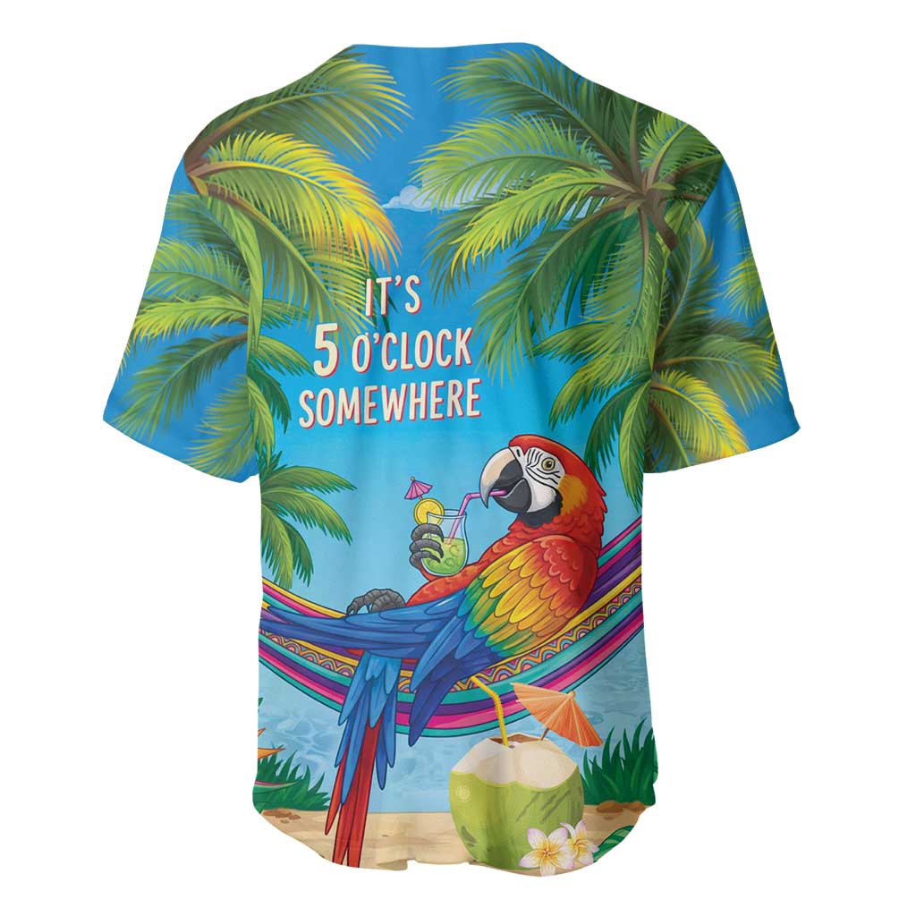 5 Oclock Somewhere Baseball Jersey Hawaii Parrots Cocktail Summer Beach Vibe - Polynesian Pride