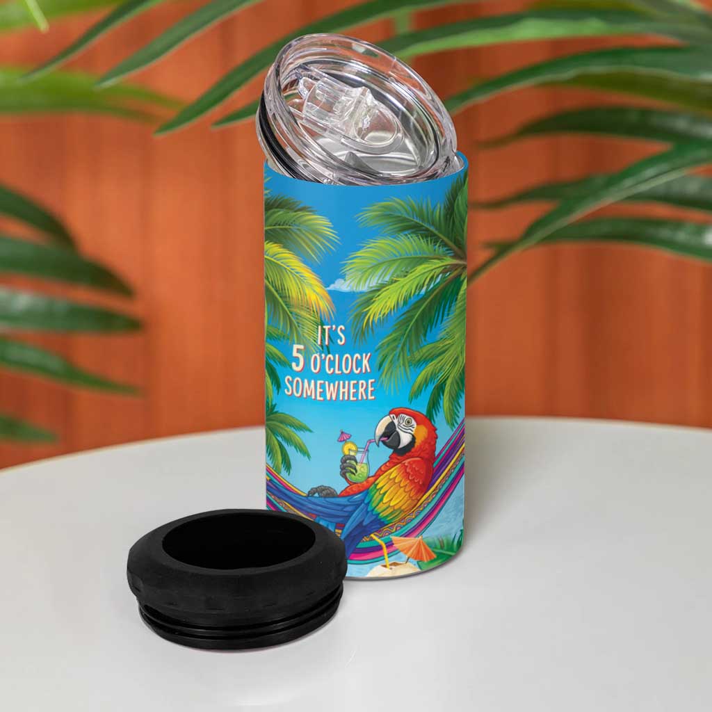 5 Oclock Somewhere 4 in 1 Can Cooler Tumbler Hawaii Parrots Cocktail Summer Beach Vibe - Polynesian Pride
