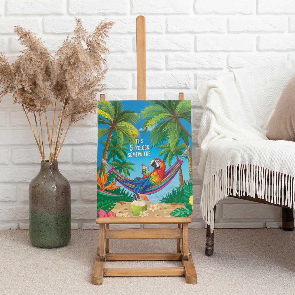 5 Oclock Somewhere Canvas Wall Art Hawaii Parrots Cocktail Summer Beach Vibe - Polynesian Pride