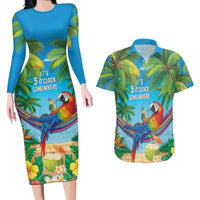 5 Oclock Somewhere Couples Matching Long Sleeve Bodycon Dress and Hawaiian Shirt Hawaii Parrots Cocktail Summer Beach Vibe - Polynesian Pride