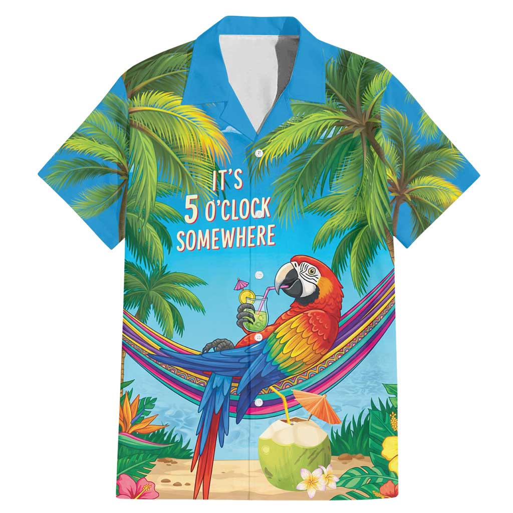 5 Oclock Somewhere Family Matching Mermaid Dress and Hawaiian Shirt Hawaii Parrots Cocktail Summer Beach Vibe - Polynesian Pride