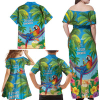5 Oclock Somewhere Family Matching Off Shoulder Maxi Dress and Hawaiian Shirt Hawaii Parrots Cocktail Summer Beach Vibe - Polynesian Pride