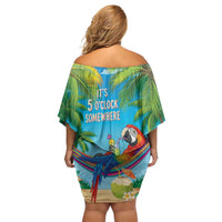 5 Oclock Somewhere Family Matching Off Shoulder Short Dress and Hawaiian Shirt Hawaii Parrots Cocktail Summer Beach Vibe - Polynesian Pride