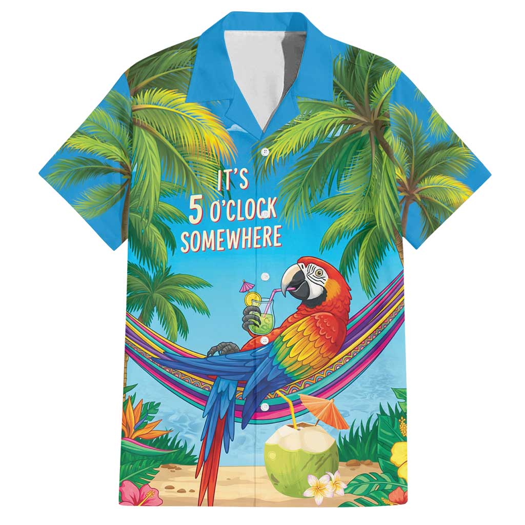 5 Oclock Somewhere Family Matching Puletasi and Hawaiian Shirt Hawaii Parrots Cocktail Summer Beach Vibe - Polynesian Pride