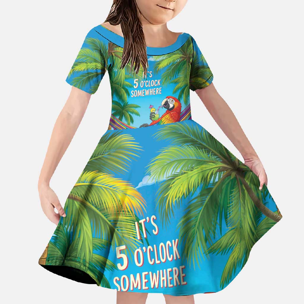 5 Oclock Somewhere Family Matching Summer Maxi Dress and Hawaiian Shirt Hawaii Parrots Cocktail Summer Beach Vibe - Polynesian Pride