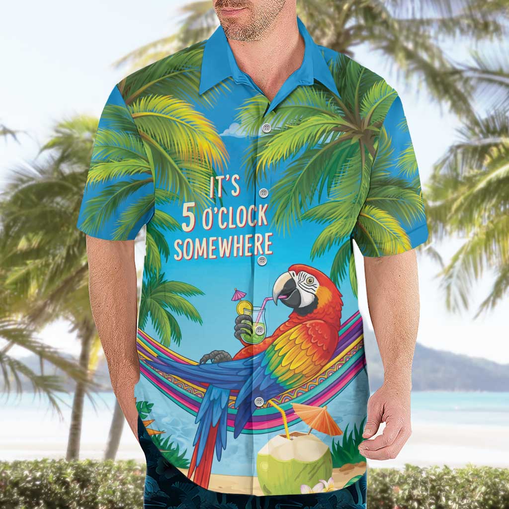 5 Oclock Somewhere Hawaiian Shirt Hawaii Parrots Cocktail Summer Beach Vibe - Polynesian Pride