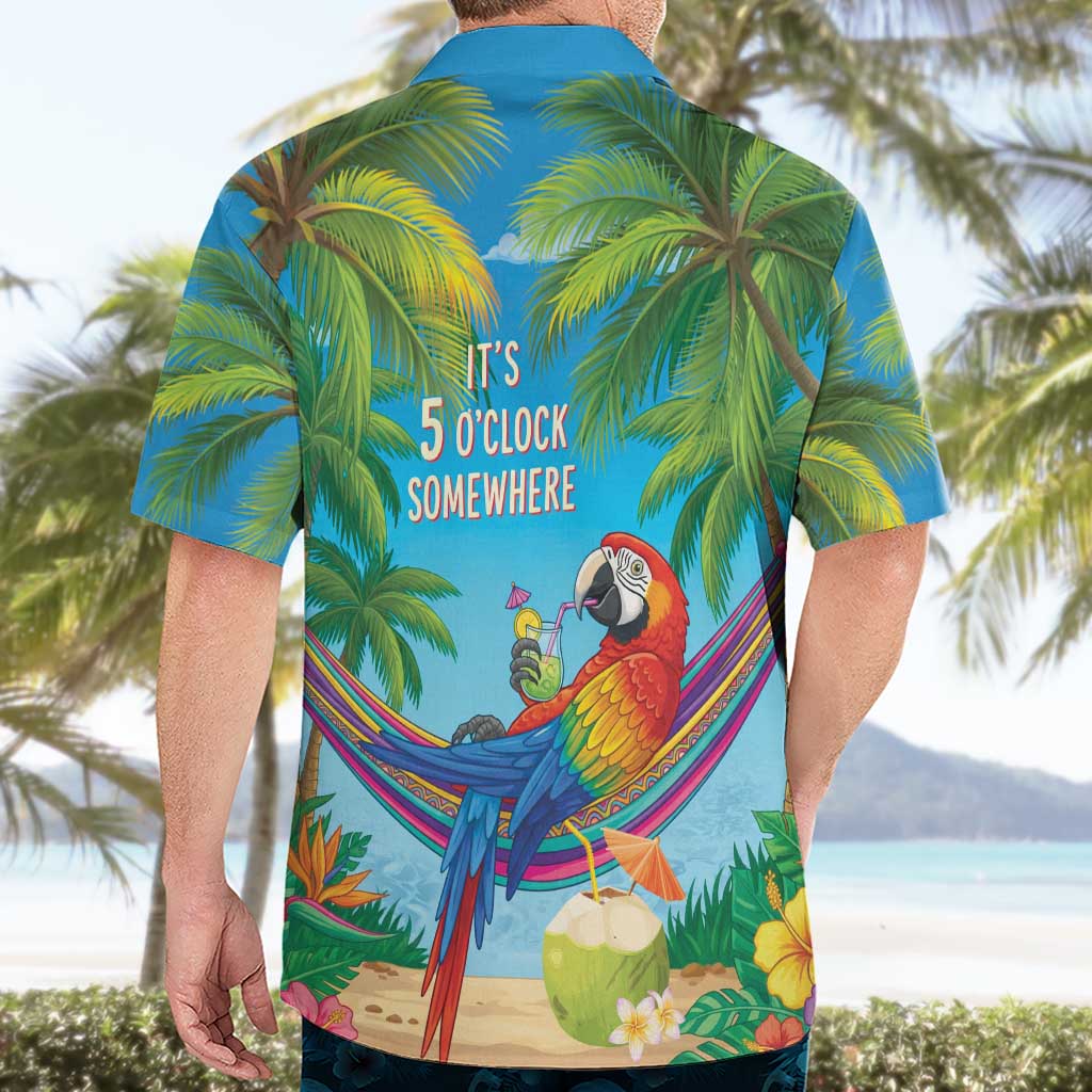 5 Oclock Somewhere Hawaiian Shirt Hawaii Parrots Cocktail Summer Beach Vibe - Polynesian Pride