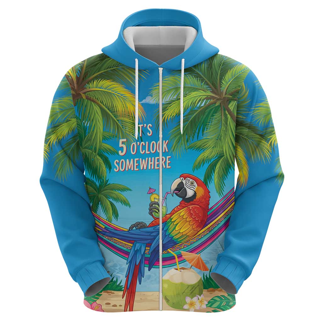 5 Oclock Somewhere Hoodie Hawaii Parrots Cocktail Summer Beach Vibe - Polynesian Pride