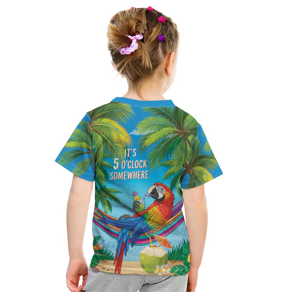 5 Oclock Somewhere Kid T Shirt Hawaii Parrots Cocktail Summer Beach Vibe - Polynesian Pride