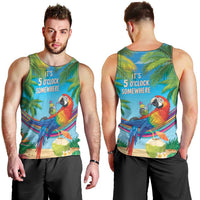 5 Oclock Somewhere Men Tank Top Hawaii Parrots Cocktail Summer Beach Vibe - Polynesian Pride