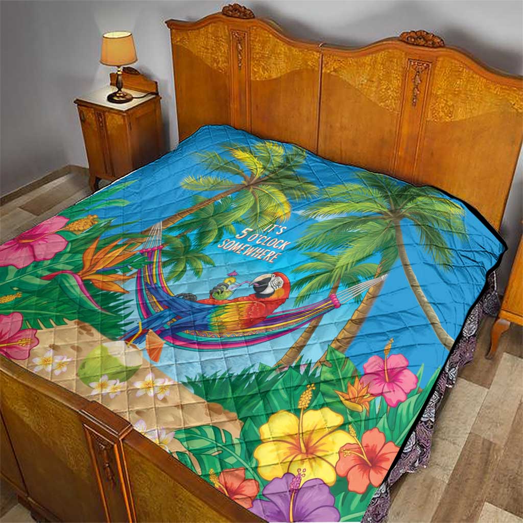 5 Oclock Somewhere Quilt Hawaii Parrots Cocktail Summer Beach Vibe - Polynesian Pride
