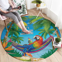 5 Oclock Somewhere Round Carpet Hawaii Parrots Cocktail Summer Beach Vibe - Polynesian Pride