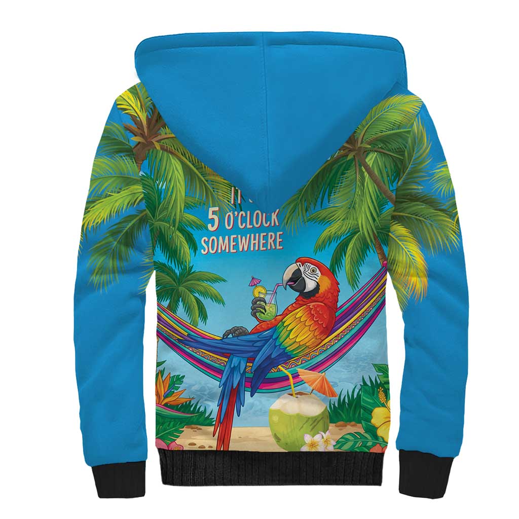 5 Oclock Somewhere Sherpa Hoodie Hawaii Parrots Cocktail Summer Beach Vibe LT9 - Polynesian Pride