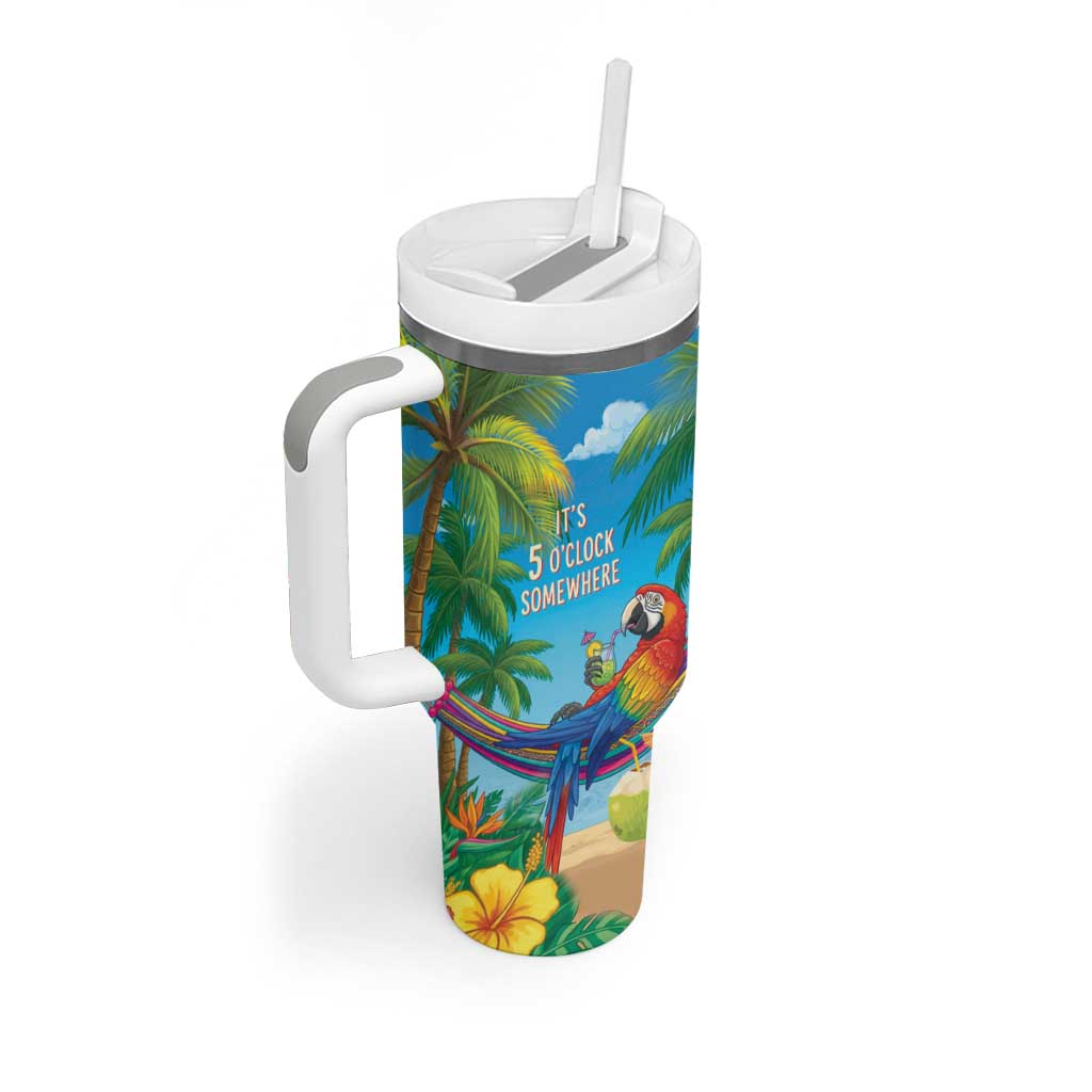 5 Oclock Somewhere Tumbler With Handle Hawaii Parrots Cocktail Summer Beach Vibe - Polynesian Pride