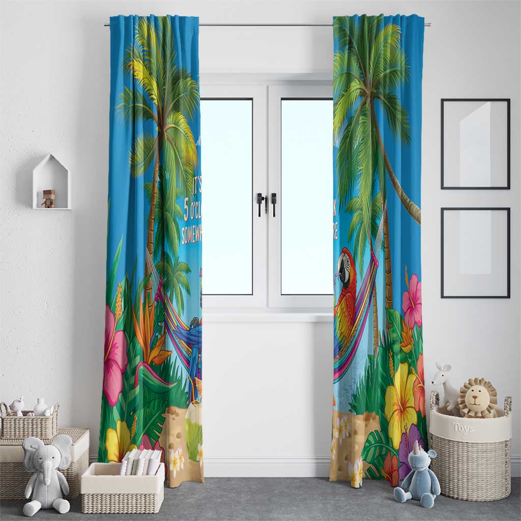 5 Oclock Somewhere Window Curtain Hawaii Parrots Cocktail Summer Beach Vibe - Polynesian Pride