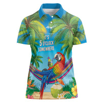 5 Oclock Somewhere Women Polo Shirt Hawaii Parrots Cocktail Summer Beach Vibe - Polynesian Pride