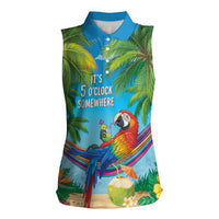5 Oclock Somewhere Women Sleeveless Polo Shirt Hawaii Parrots Cocktail Summer Beach Vibe - Polynesian Pride