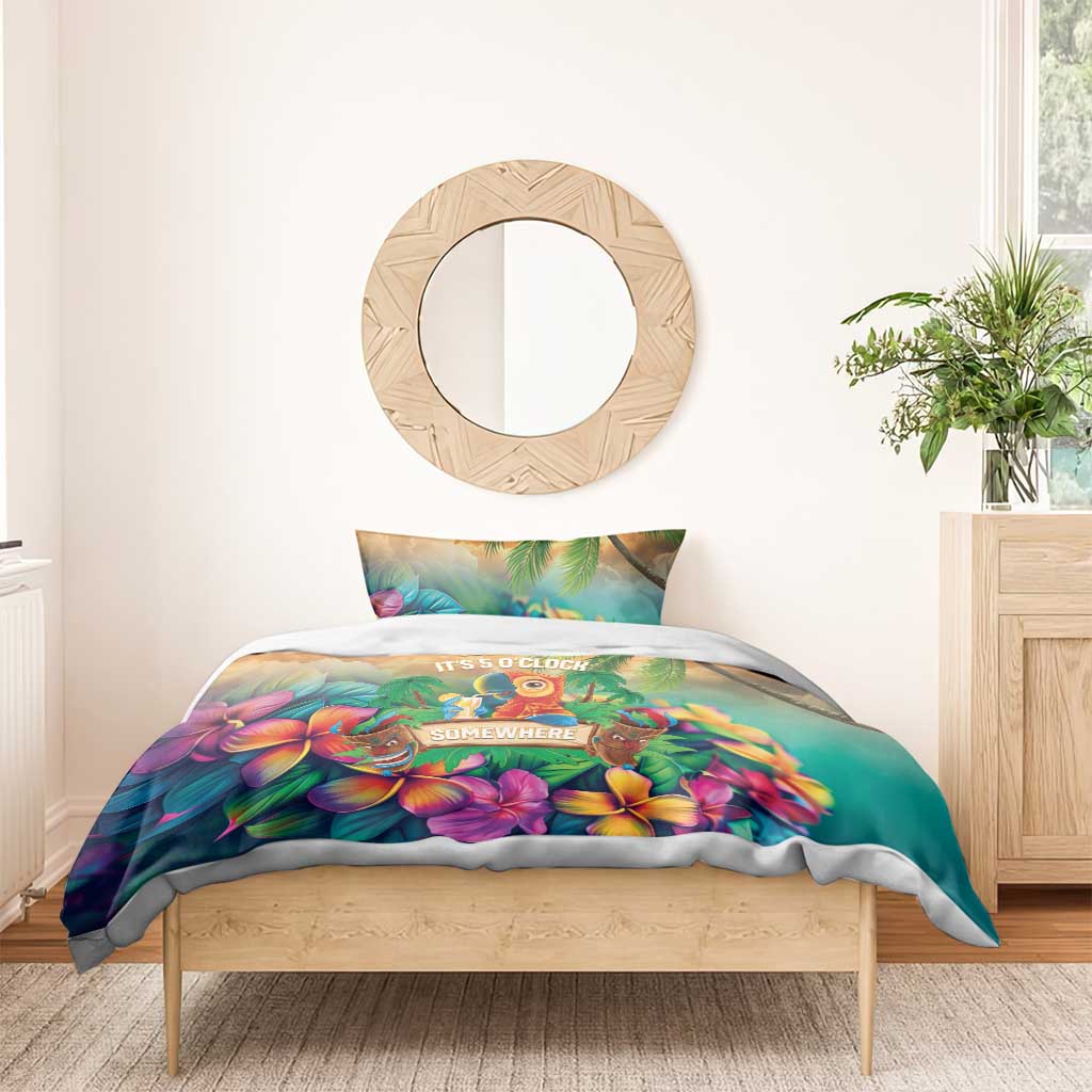 5 Oclock Somewhere Personalized Bedding Set Hawaii Parrots Plumeria Summer Vibe - Polynesian Pride