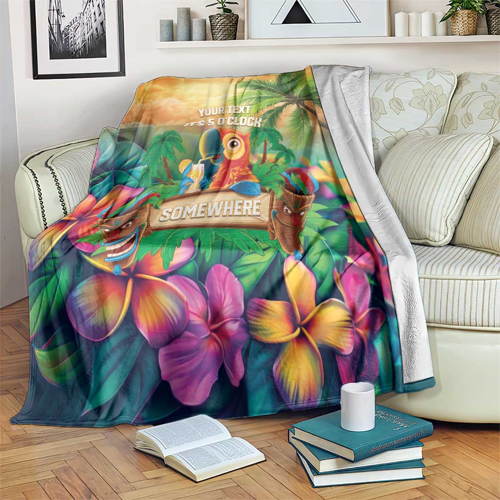 5 Oclock Somewhere Personalized Blanket Hawaii Parrots Plumeria Summer Vibe - Polynesian Pride