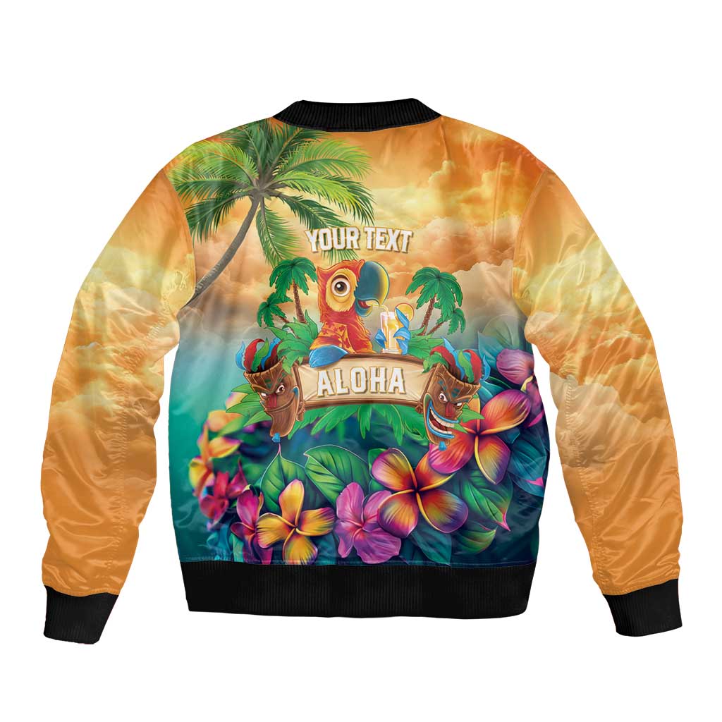 5 Oclock Somewhere Personalized Bomber Jacket Hawaii Parrots Plumeria Summer Vibe - Polynesian Pride