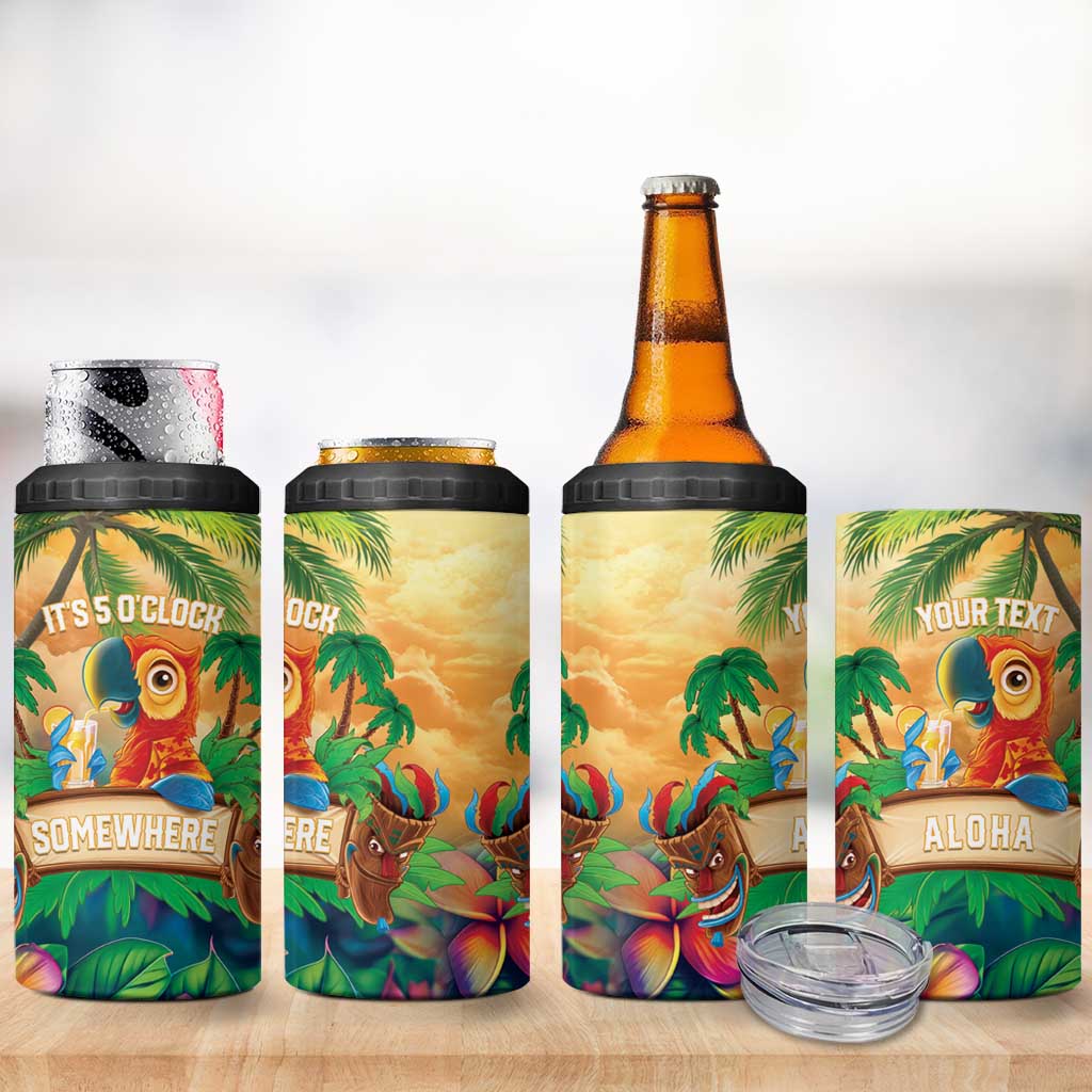 5 Oclock Somewhere Personalized 4 in 1 Can Cooler Tumbler Hawaii Parrots Plumeria Summer Vibe - Polynesian Pride