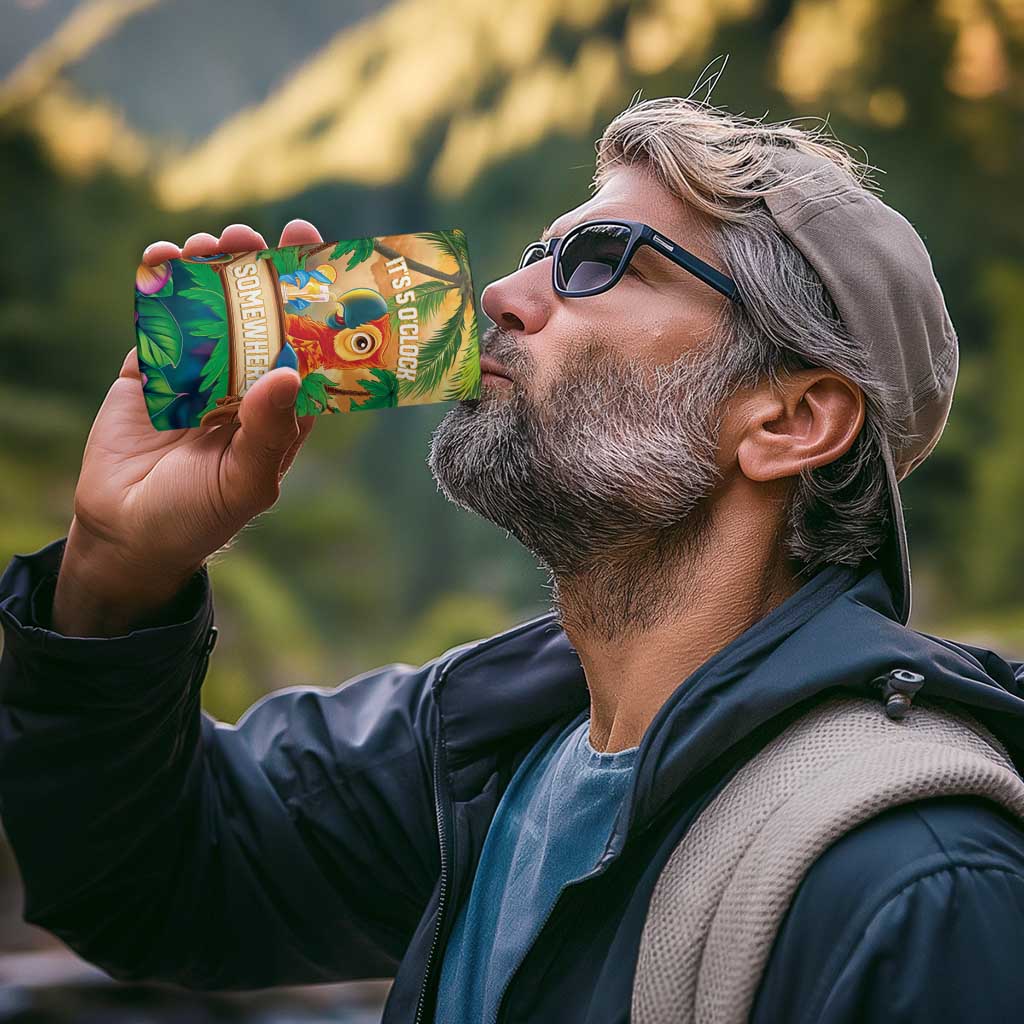 5 Oclock Somewhere Personalized 4 in 1 Can Cooler Tumbler Hawaii Parrots Plumeria Summer Vibe - Polynesian Pride