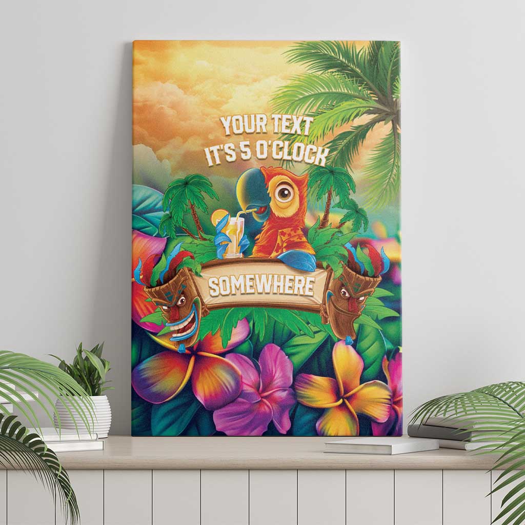 5 Oclock Somewhere Personalized Canvas Wall Art Hawaii Parrots Plumeria Summer Vibe - Polynesian Pride