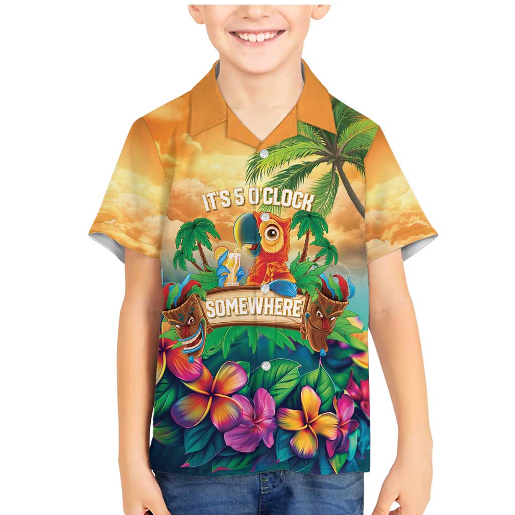 5 Oclock Somewhere Personalized Family Matching Mermaid Dress and Hawaiian Shirt Hawaii Parrots Plumeria Summer Vibe - Polynesian Pride