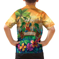 5 Oclock Somewhere Personalized Family Matching Off The Shoulder Long Sleeve Dress and Hawaiian Shirt Hawaii Parrots Plumeria Summer Vibe - Polynesian Pride