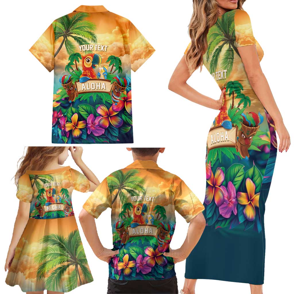 5 Oclock Somewhere Personalized Family Matching Short Sleeve Bodycon Dress and Hawaiian Shirt Hawaii Parrots Plumeria Summer Vibe - Polynesian Pride