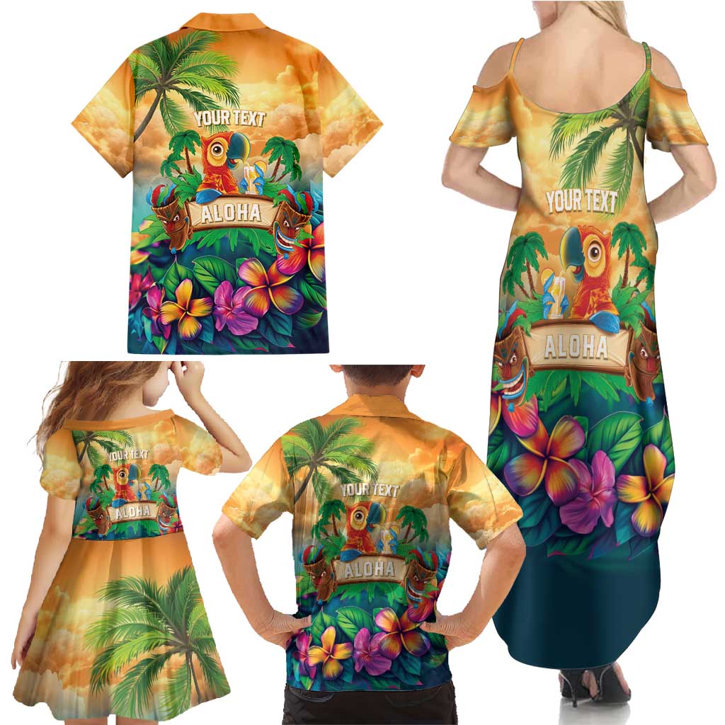 5 Oclock Somewhere Personalized Family Matching Summer Maxi Dress and Hawaiian Shirt Hawaii Parrots Plumeria Summer Vibe - Polynesian Pride